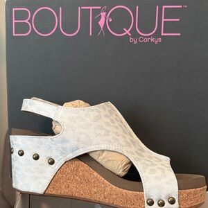Corkys Boutique White Leopard Wedges with Cork Heel